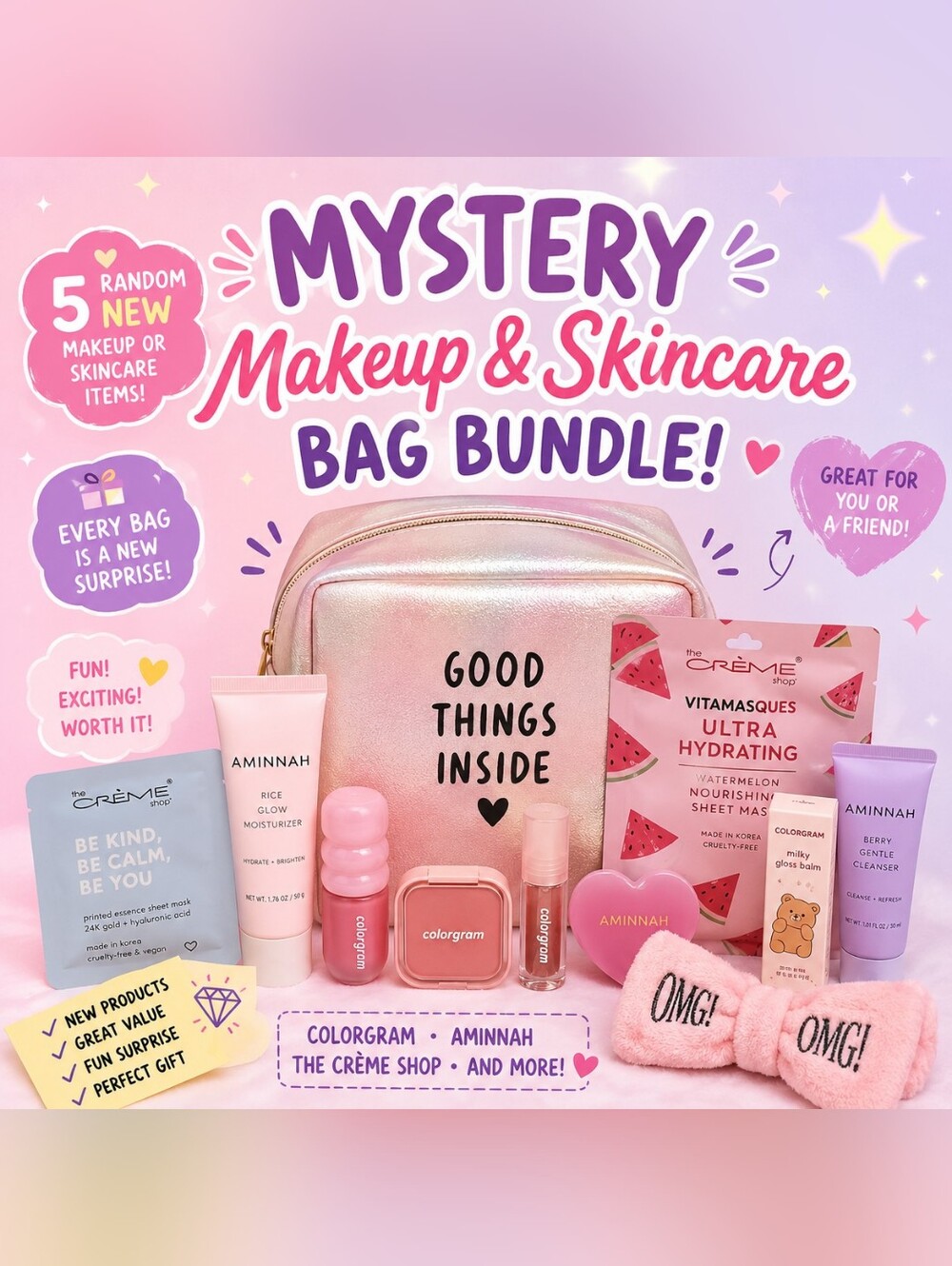Mystery Makeup & Skincare Bag Bundle - Pink